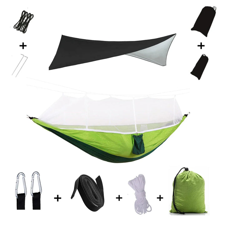 BowLift | Trek Viva Camping Hammock | Integrated Mosquito Net & Rain Cover | Ultralight & Tear Resistant | 3-in-1 Outdoor Solution