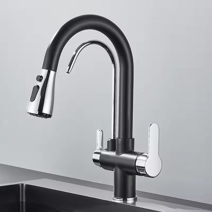 Matte Black Filter Faucet for the Kitchen, Pull-Out Spray, 360° Rotation, Three-Way Water Filter Tap, Sink Mixer | Bowlift