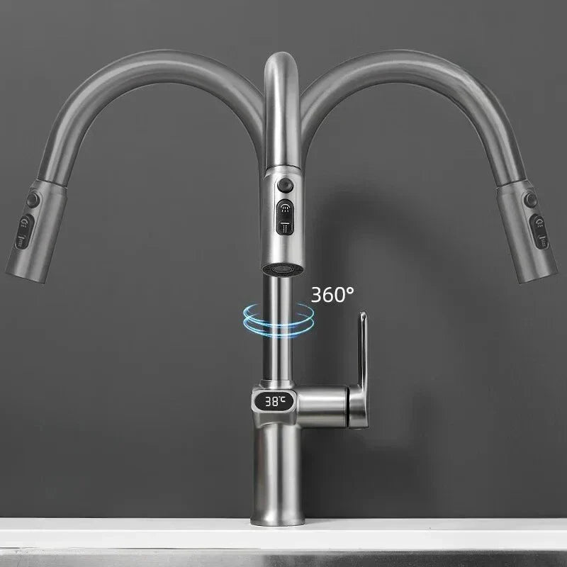 BowLift | Pull-out Kitchen Faucet with Digital Display and Swivel Spout