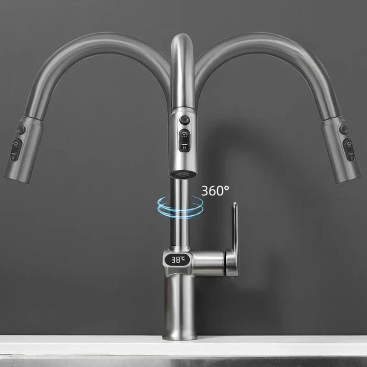 BowLift | Pull-out Kitchen Faucet with Digital Display and Swivel Spout
