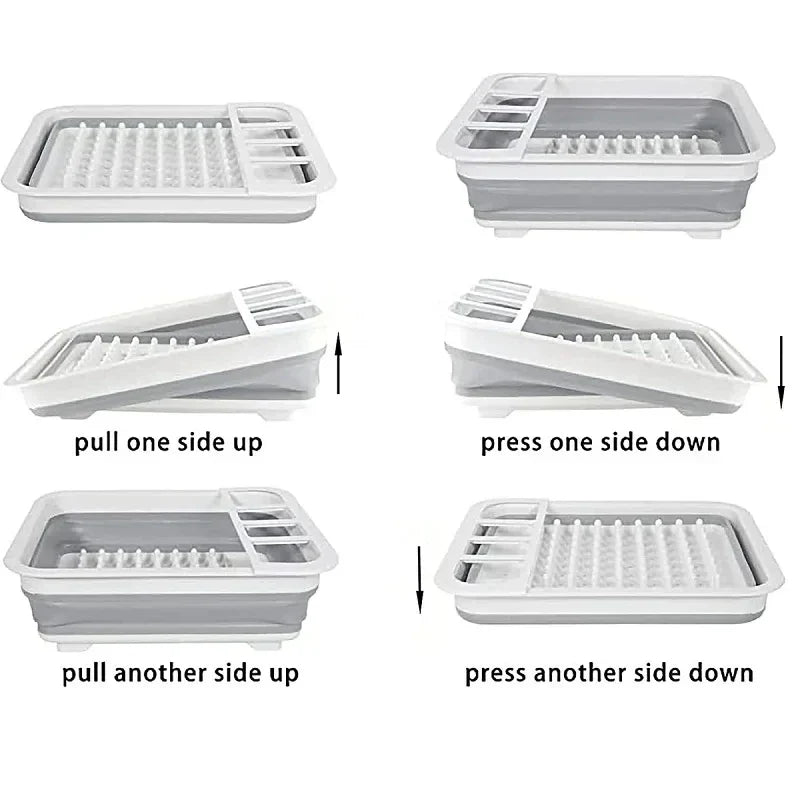 BowLift | TrockniQ Foldable Drying Rack Kitchen | Dish Rack with Water Drain | Space-Saving & Washable | Modern Design Made of Plastic