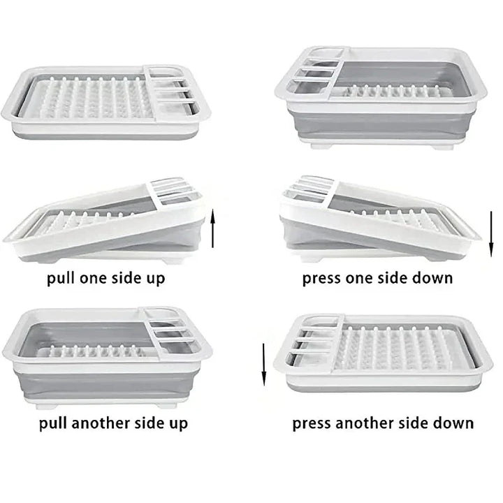 BowLift | TrockniQ Foldable Drying Rack Kitchen | Dish Rack with Water Drain | Space-Saving & Washable | Modern Design Made of Plastic