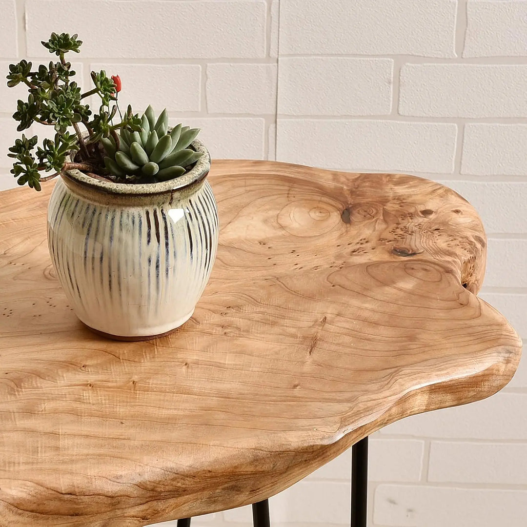 BowLift | Wooden Side Table with Natural Edge Nightstand Plant Stand