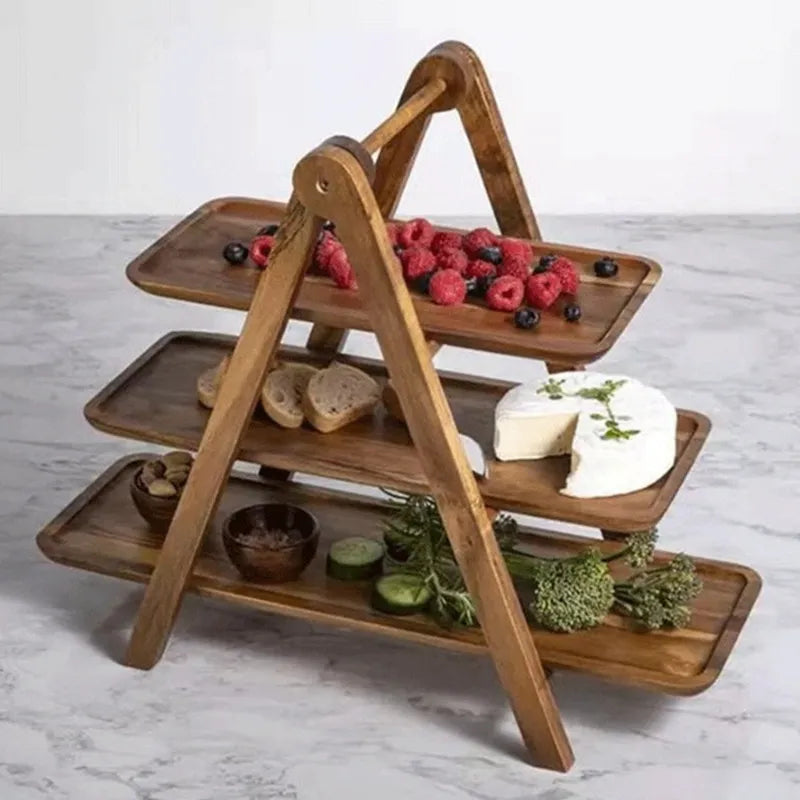 BowLift | 3-tier wooden step plate decor cake stand farmhouse step plate party serving dish and trays