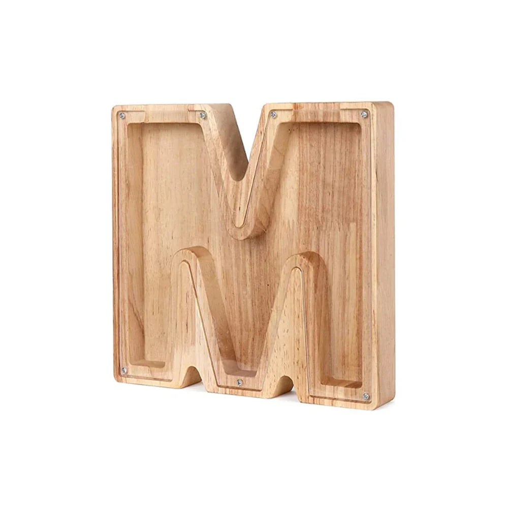 BowLift | Wooden Alphabet Piggy Bank with Transparent Viewing Window for Stylish Saving