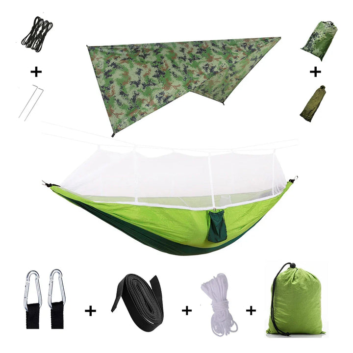 BowLift | Trek Viva Camping Hammock | Integrated Mosquito Net & Rain Cover | Ultralight & Tear Resistant | 3-in-1 Outdoor Solution