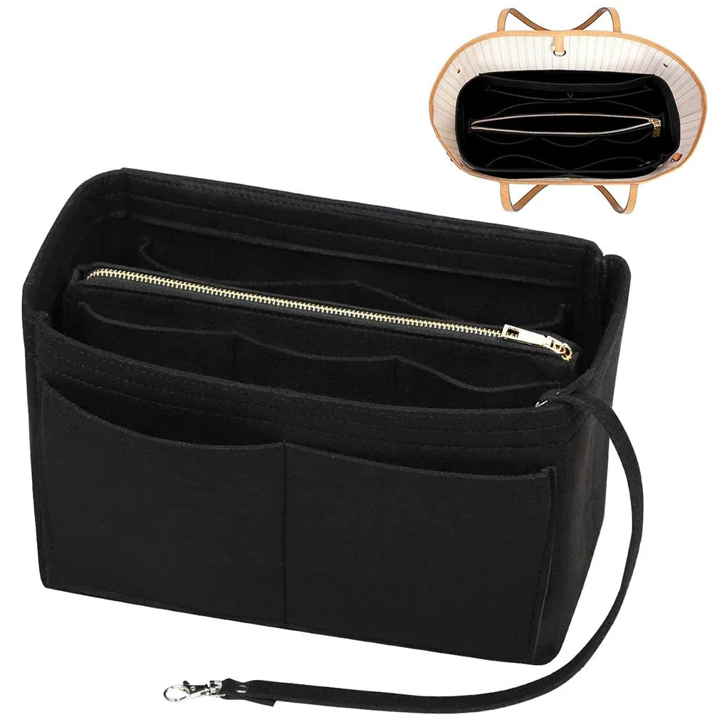 BowLift | TaschenLuxe Organizer Inlay | Felt insert with zipper | 15 compartments & key strap | For handbags & shoppers