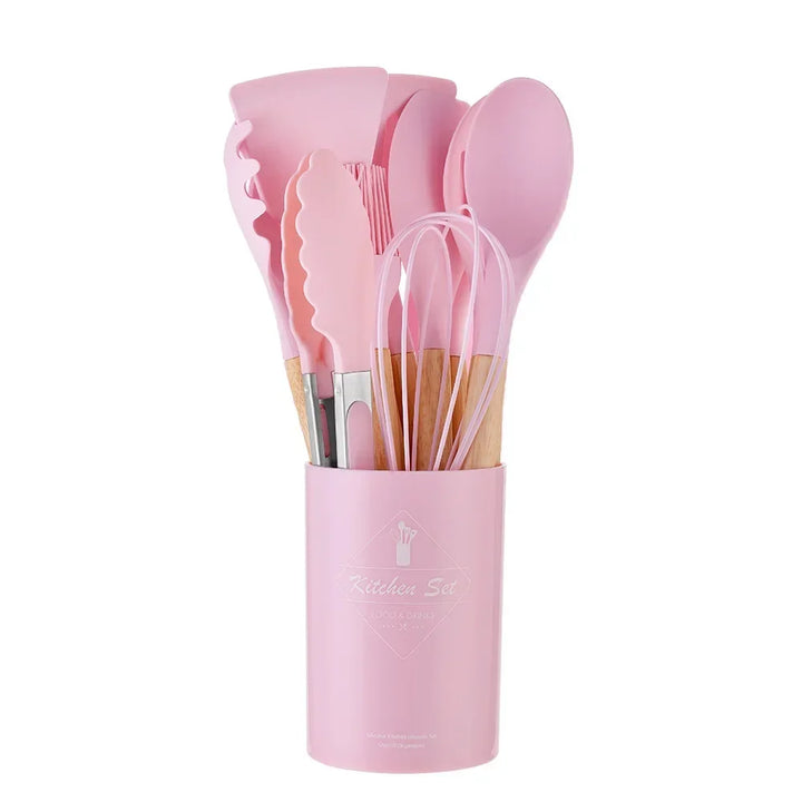 ChefEase – 12-piece silicone kitchen utensil set with wooden handles Bowlift