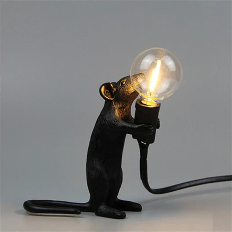 BowLift | Modern LED Animal Table Lamps: Resin Rat, Cat, and Squirrel Night Lights