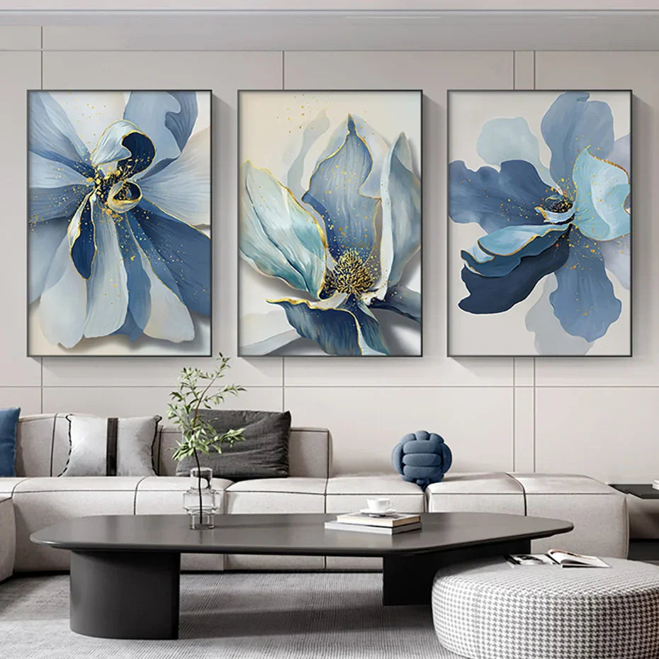 Big Blue Petal Floral Wall Art Fine Art Canvas Prints Modern Botanical Abstract Pictures For Living Room Bedroom Dining Room Art Decor | Bowlift