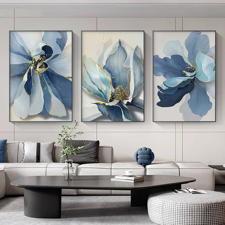 Big Blue Petal Floral Wall Art Fine Art Canvas Prints Modern Botanical Abstract Pictures For Living Room Bedroom Dining Room Art Decor | Bowlift
