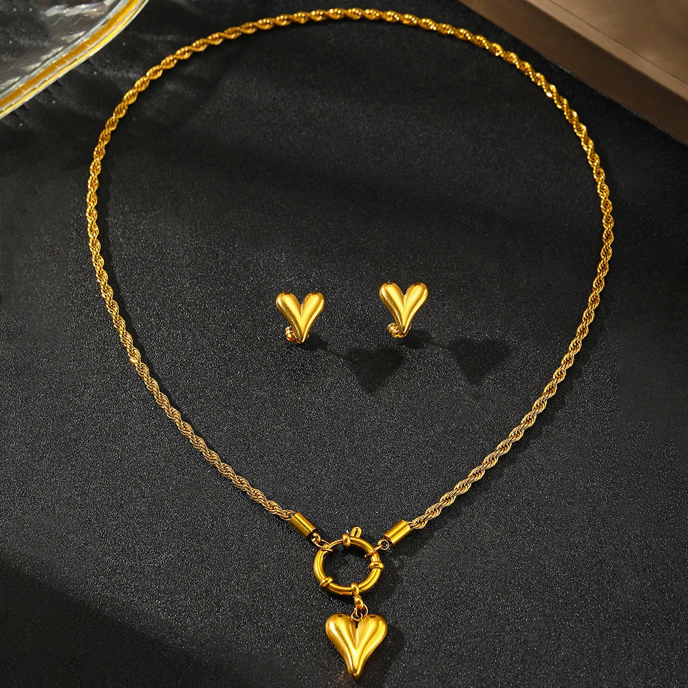 BowLift | Rope Chain Anchor Clasp Heart Necklace and Earring Set