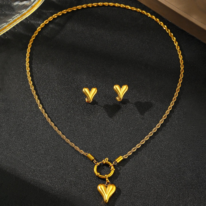 BowLift | Rope Chain Anchor Clasp Heart Necklace and Earring Set