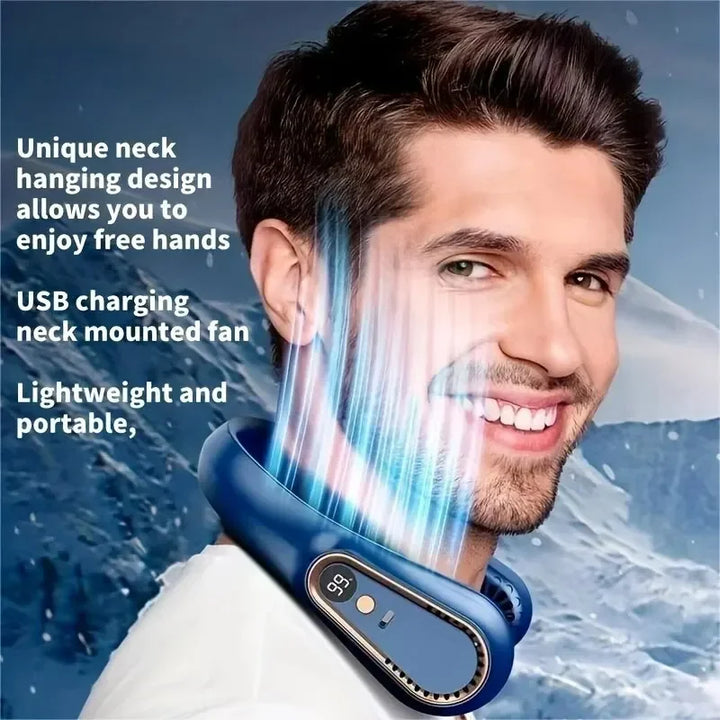 Hanging neck fan portable summer air cooler USB cooling fan with 5 speeds and digital displays - super technology and bladeless | Bowlift