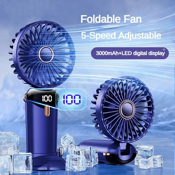 USB Handheld Mini Fan Foldable Portable Neck Hanging Fans 5 Speed USB Rechargeable Fan with Phone Stand and Display Screen | Bowlift