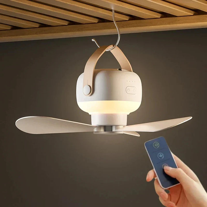 BowLift | Mini portable ceiling fan with LED light & remote control – 4 speeds, USB rechargeable