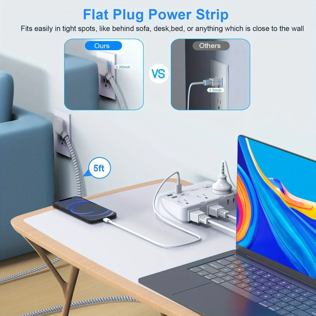 Smart home power strip with USB fast charging function | US plug AC outlet with woven extension cord and network filter | Bowlift