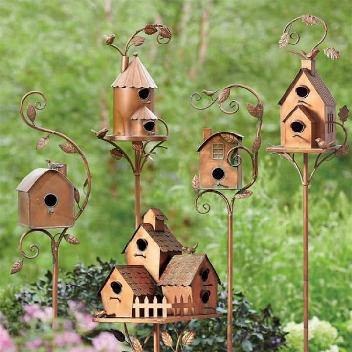 BowLift | Metal Art Birdhouse on Garden Stake - FeatherNest