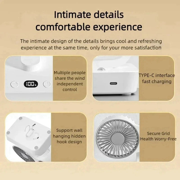 BowLift | Brisano Table Fan Cordless | 8000mAh Battery | 90° Adjustable & 4-Speed Wind | LED Display & USB Charging