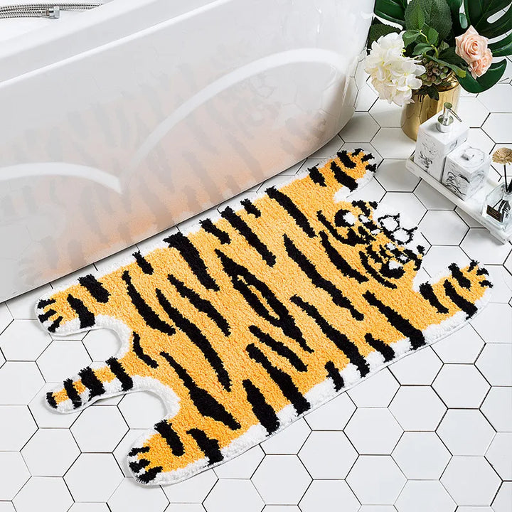 Cartoon Tiger Flocking Foot Mat | Bowlift