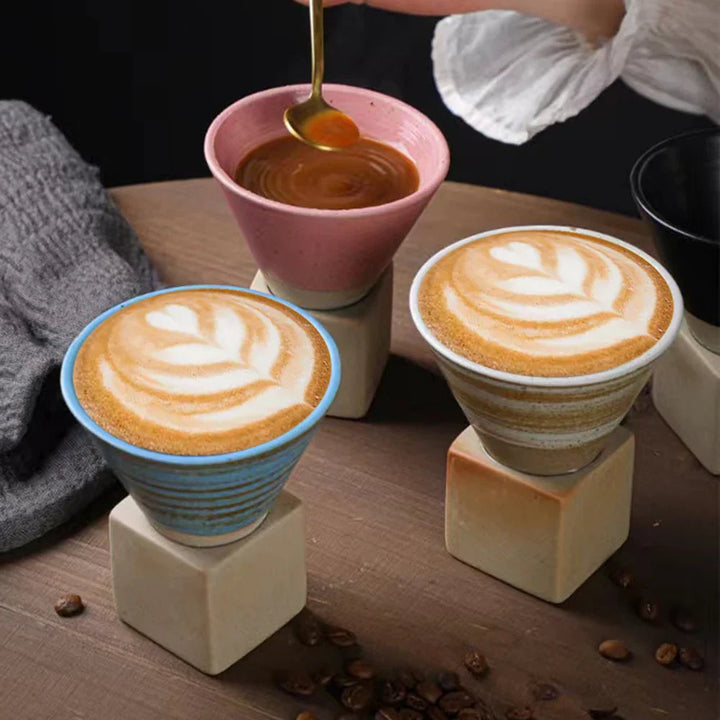 BowLift | Japanese coffee cup with saucer, 1 piece, retro ceramic tea cup, mug, latte, espresso, pull0, flower cappuccino, new ceramic cup, 100 ml/3.5 oz