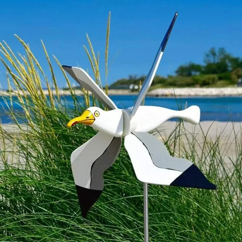 BowLift | Garden decor wind bird SkyGull | Creative wind spinner with seagull motif | Weatherproof & height adjustable | 25 cm figure