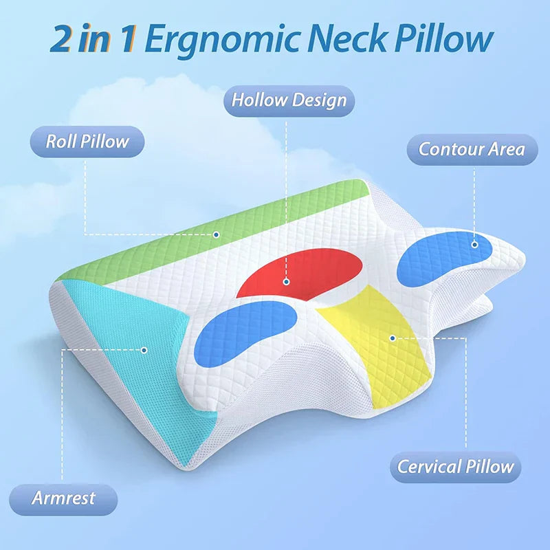 BowLift | Memory Foam Cervical Pillow | Ergonomic 2-in-1 Design for Neck Pain Relief & Comfortable Sleep
