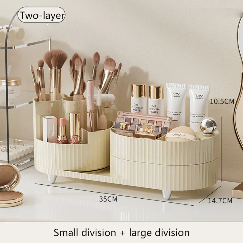 BowLift | Clearlyn SpinBox Rotatable Make-up Organizer made of Plastic | Cosmetic Box with Compartments | 360° Rotating & Space-Saving | Acrylic Look