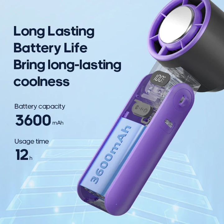 BowLift | CoolityGo Handheld Fan with Ice-Cool Technology | 100 Speed Levels | 3600mAh Battery | Foldable & Ultraleight