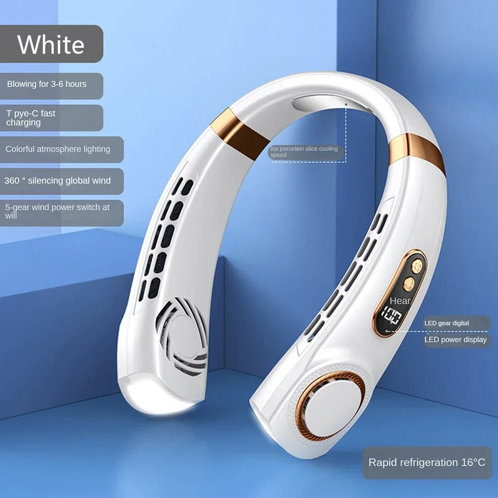 2025 Mini Hanging Neck Fan – Portable Bladeless Rechargeable Air Cooler with Digital Display, Personal Neck Ventilator | Bowlift