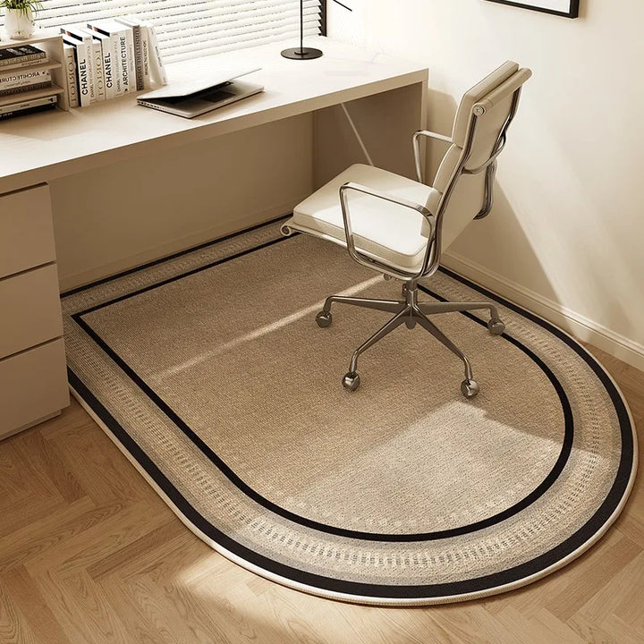 BowLift | Round Office Chair Mat 100cm – Beige Striped Non-Slip Carpet Protector