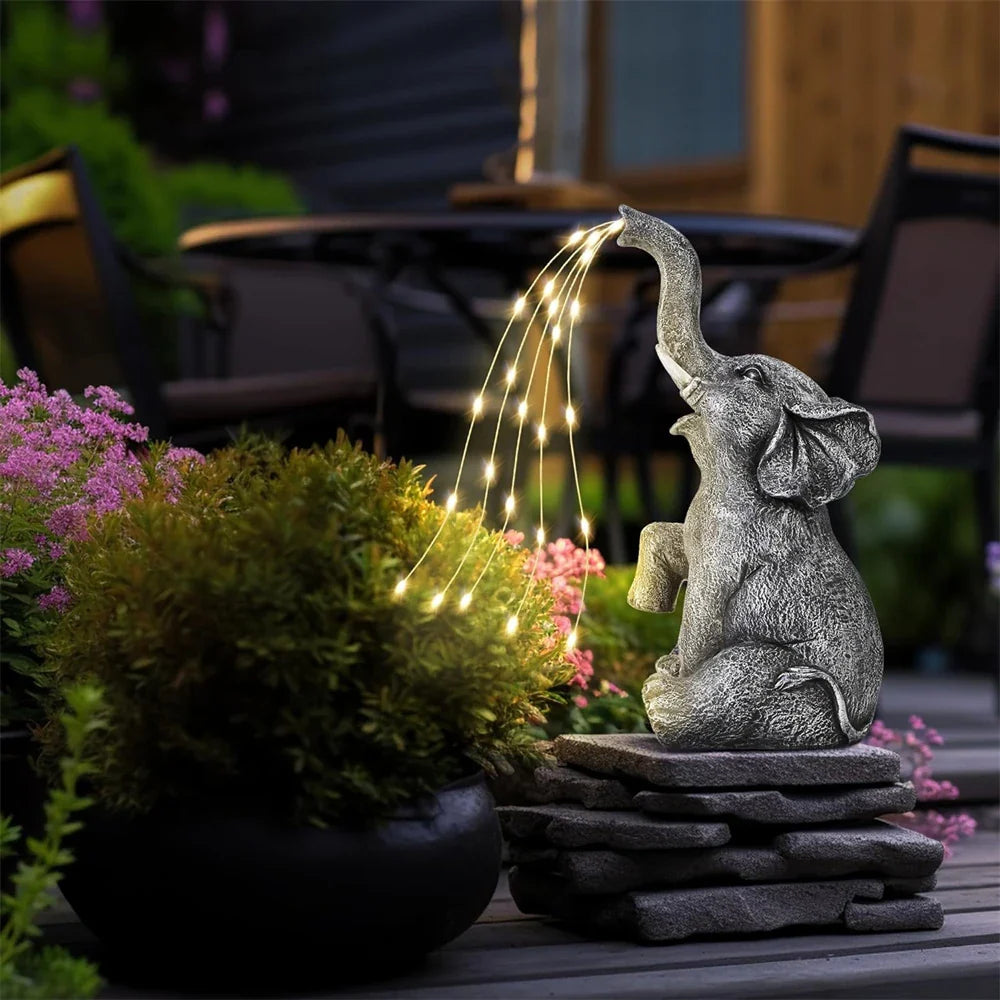 BowLift | LumaPachy Solar Elephant Figure with String Lights | Garden Decoration & Gift Idea | Waterproof LED Sculpture for Garden, Terrace & Balcony