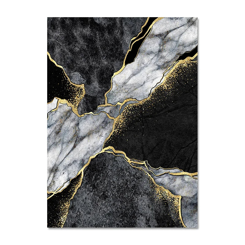 Modern Abstract Black Gray Golden Geode Marble Print Wall Art Fine Art Canvas Prints Pictures For Luxury Apartment Living Room Home Office Decor | Bowlift