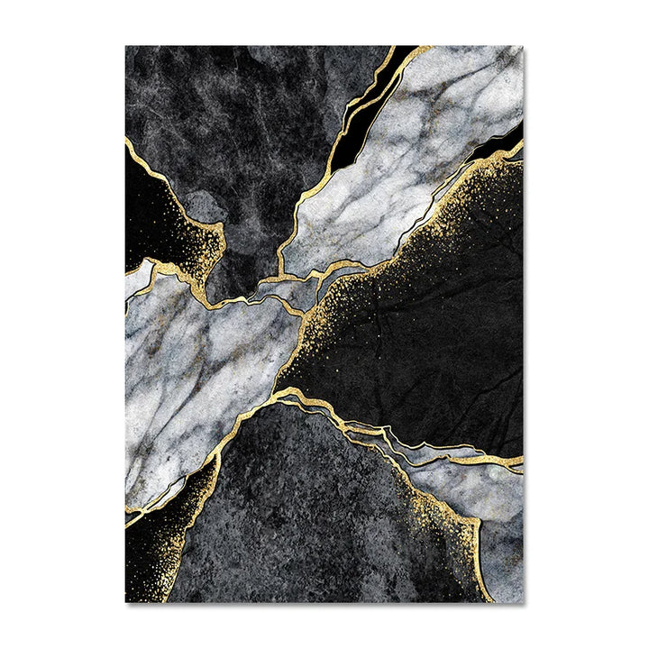 Modern Abstract Black Gray Golden Geode Marble Print Wall Art Fine Art Canvas Prints Pictures For Luxury Apartment Living Room Home Office Decor | Bowlift