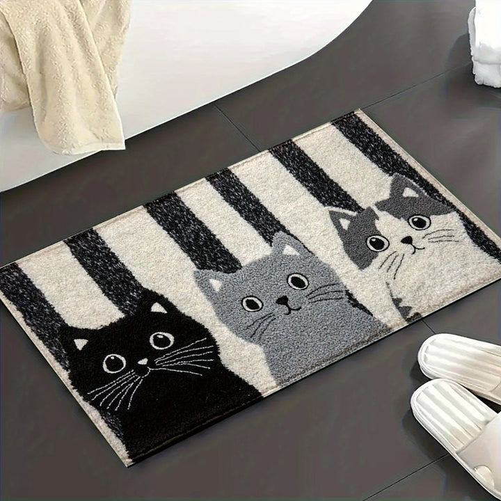BowLift | Cat Rug Miyono | Soft & Waterproof | Non-slip Mat with Stripes & Cartoon Cat Design | For Bedroom, Hallway & Living Room