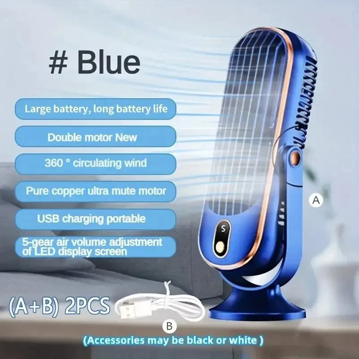 Large Battery Dual Motor Household Small Air Cooler, 5-speed Air Cooling Fan 720 ° Surround Air Blower, Portable USB Fan | Bowlift