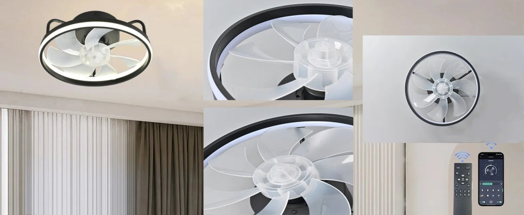 Modern LED Ceiling Fan Light with DC Motor - 6 Speed, Timer, Low Floor Attic Fan, Remote Control Decorative Light | Bowlift