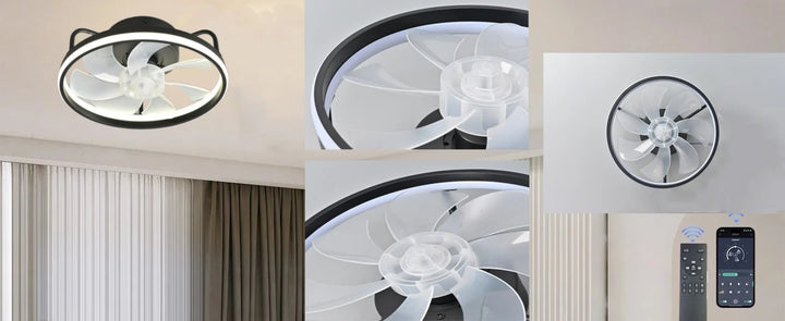 Modern LED Ceiling Fan Light with DC Motor - 6 Speed, Timer, Low Floor Attic Fan, Remote Control Decorative Light | Bowlift
