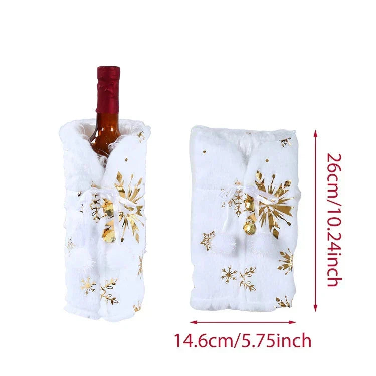 Christmas bottle cover with fur collar – festive cover for wine bottles, gnome decoration for Christmas, perfect as gift wrapping | Bowlift