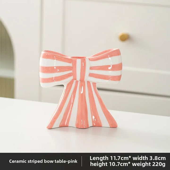 Classic Striped Bow Ceramic Candle Holder | Bowlift