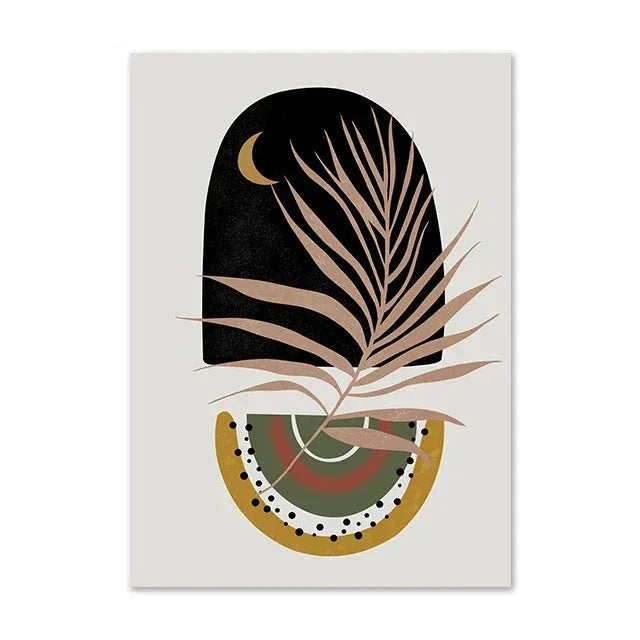 Terracotta Moon Abstract Bohemian Botanical Still Life Wall Art Fine Art Canvas Prints Gallery Wall Pictures For Modern Living Room Dining Room Art Decor | Bowlift