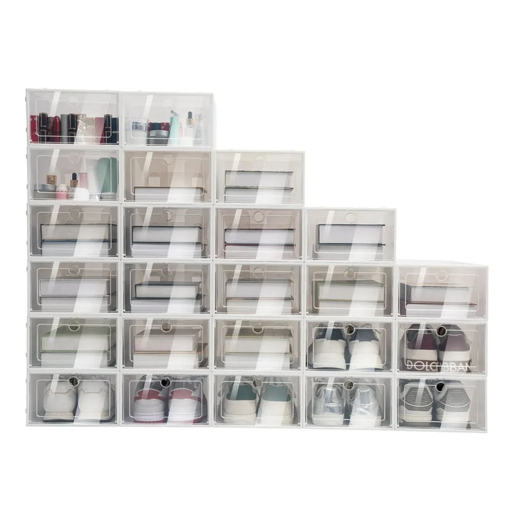 BowLift | SHOEBOX STORAGE SET – 24 stackable & transparent shoe boxes for space-saving organization & clear overview