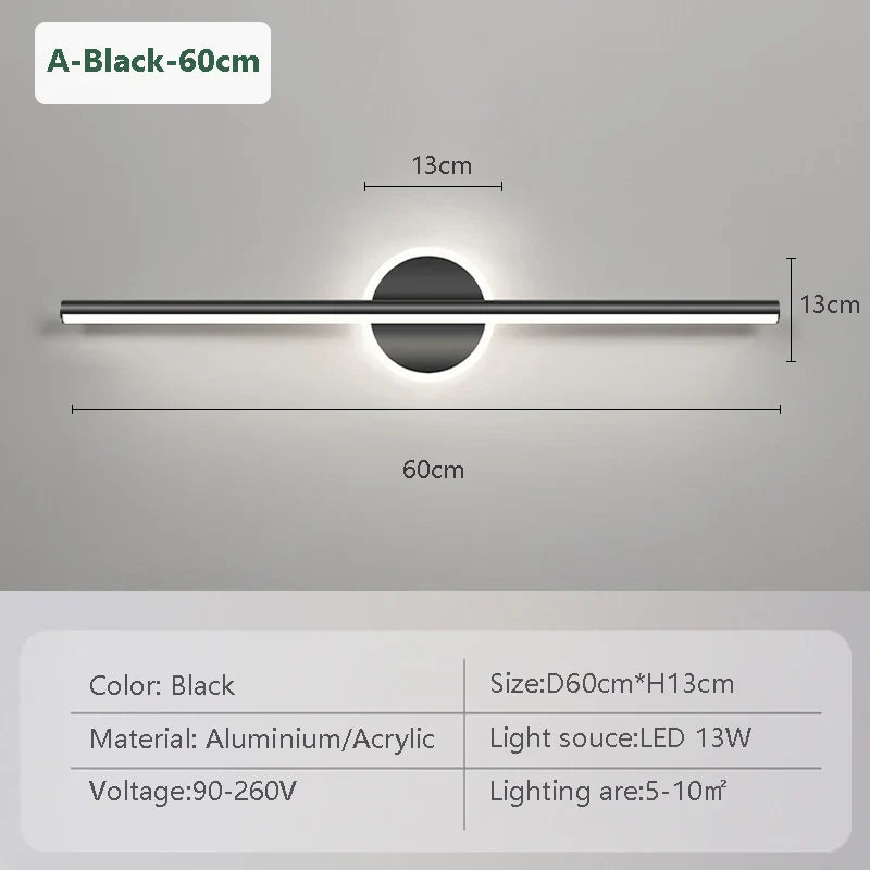 BowLift | LED Wall Light LineaLux | Black & Gold | 40/60/80 cm | Warm, Cold & Three-Color Light | Modern Mirror & Wall Lighting