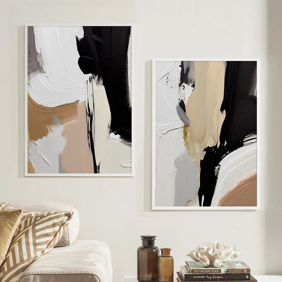 Earthen Contours Abstract Monochrome Fusion Canvas Print Wall Art Pictures For Modern Living Room Bedroom Home Office Decor | Bowlift