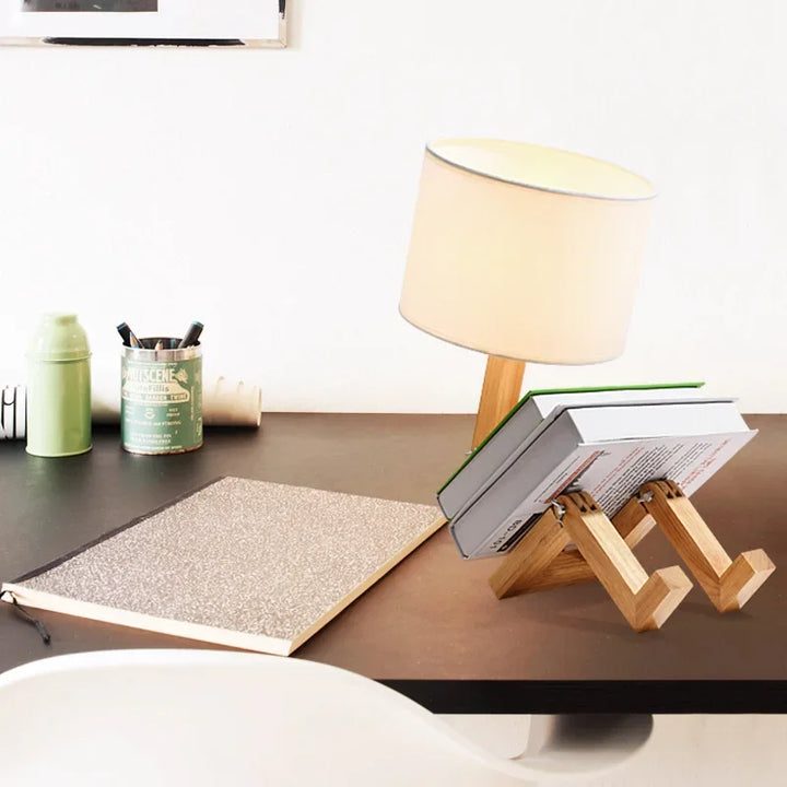 Wooden Table Lamp with Book Holder - RutanFlex | Bowlift