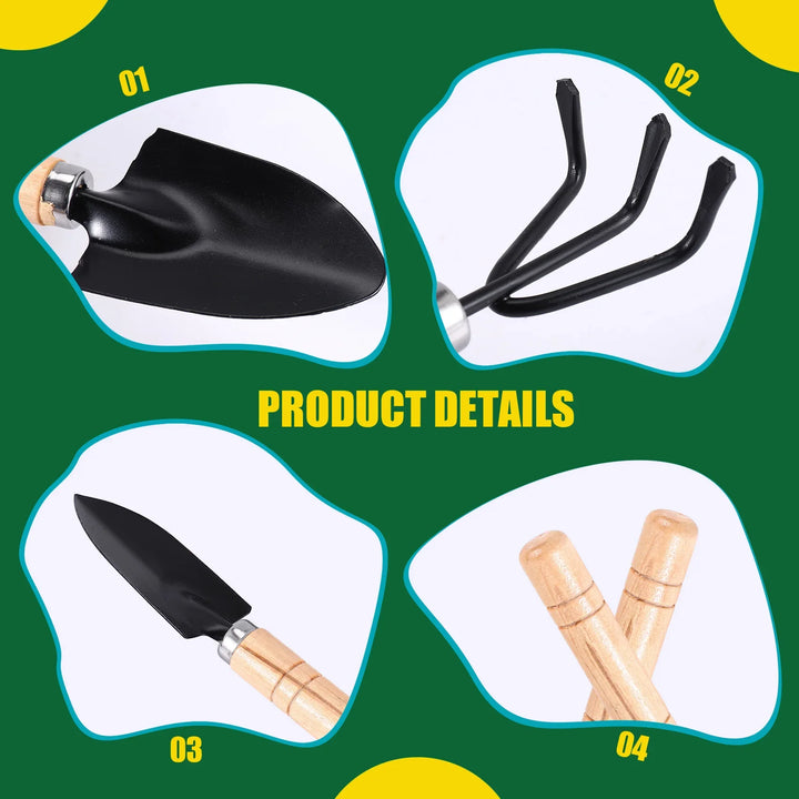 BowLift | Planturio Mini Garden Tool Set 3-piece | Spade, Shovel & Rake | Wooden Handle & Metal Head | For Bonsai & Houseplants