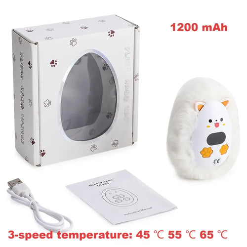 BowLift | Furrio Electric Hand Warmer Fox | Rechargeable 1200 mAh | 3 Heat Levels & Digital Display | Plush Surface | USB Type-C | Portable for Winter & Office