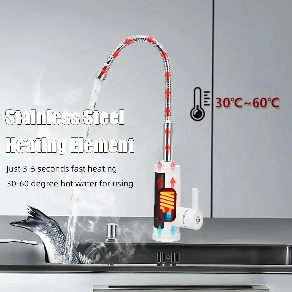 BowLift | 3000W Electric Kitchen Faucet with Instant Hot Water - FlowHeat