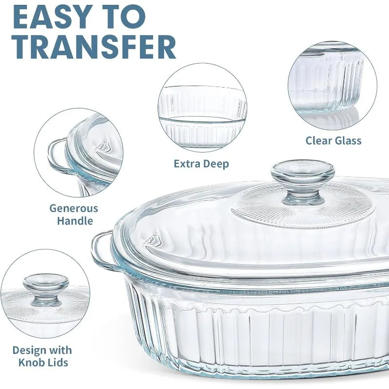 BowLift | 4-piece Glass Bakeware Set with 2 Bakeware Dishes with Glass Lids, 1.9 Qt and 3 Qt