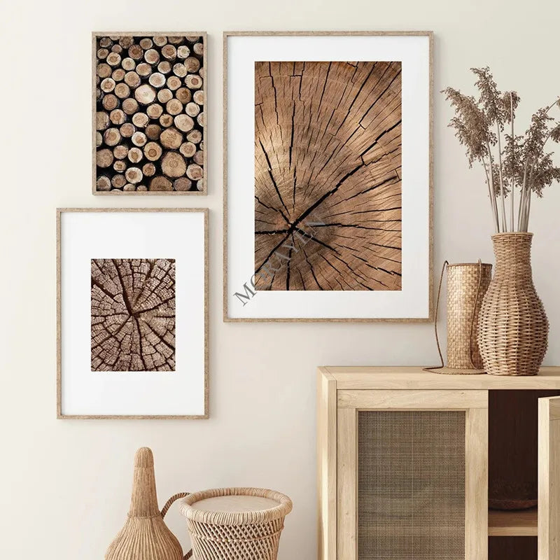 Natural Wood Tree Rings Wall Art Posters Fine Art Canvas Prints Pictures For Modern Farmhouse Living Room Scandinavian Style Home Decor | Bowlift